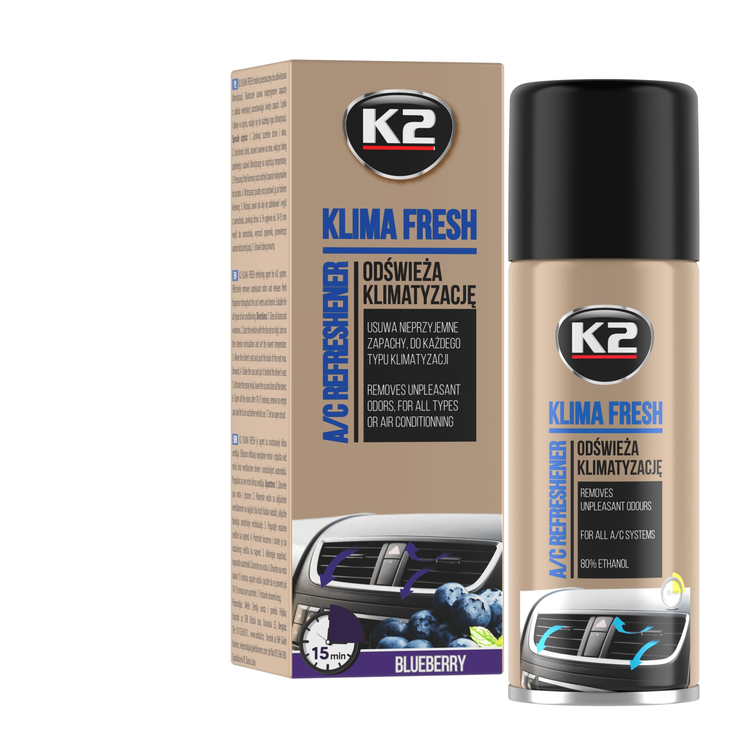 K2 KLIMA FRESH 150ml Spray curatat si dezinfectat aer cond.BLUEBERRY