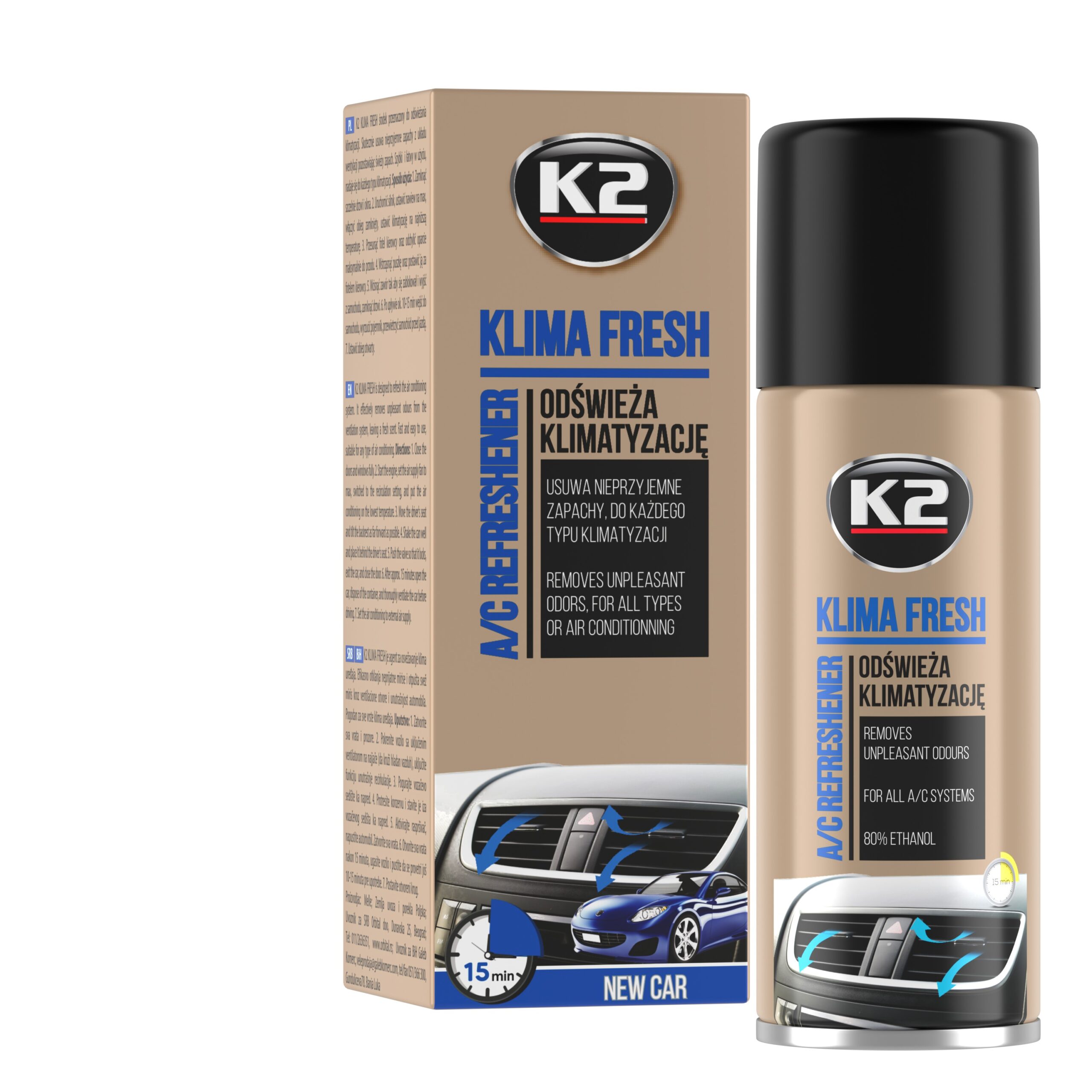 K2 KLIMA FRESH 150ml Spray curatat si dezinfectat aer cond.NEW CAR